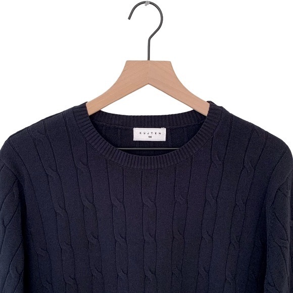 Kujten Sweaters - 🇫🇷 Kujten 100% Cashmere Navy Cable Knit Short Sleeve Sweater